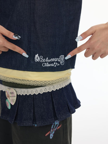 Two-Piece Striped Denim Patchwork Vest【s0000017788】