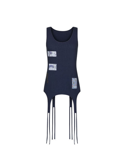 Haze Blue Key Bead Small Card Print Tank Top【s0000017790】