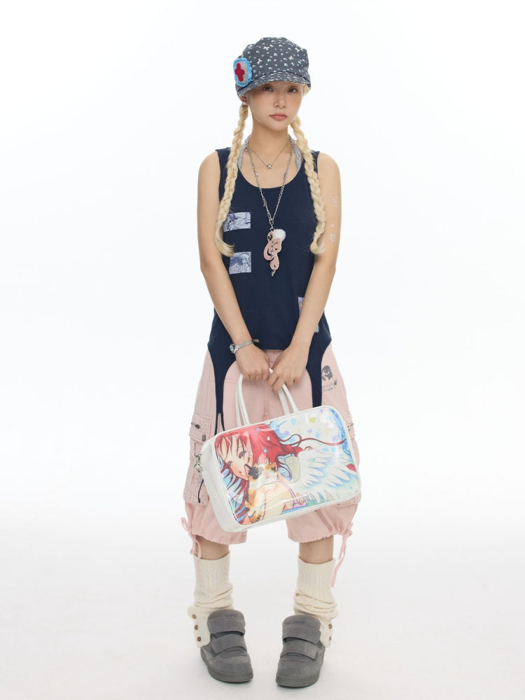 Haze Blue Key Bead Small Card Print Tank Top【s0000017790】