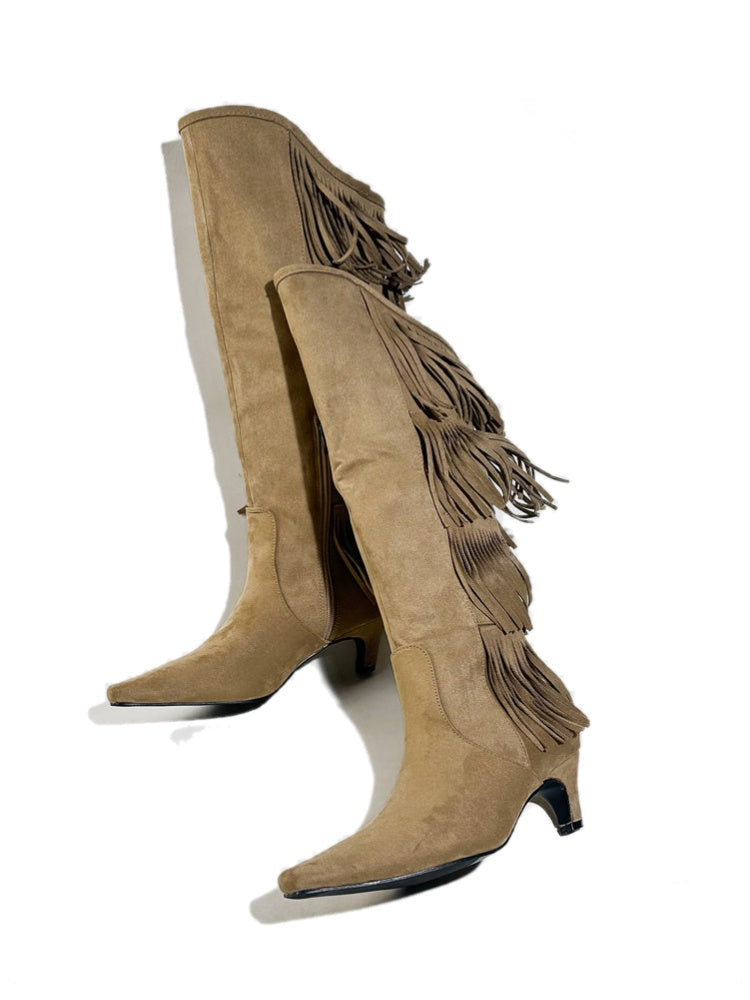 Tassel Pointed Toe Rider Motorcycle Boots【s0000017793】