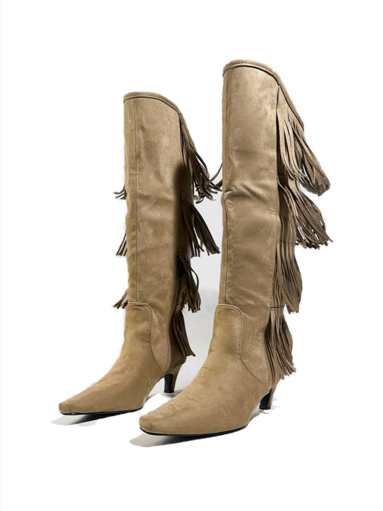 Tassel Pointed Toe Rider Motorcycle Boots【s0000017793】
