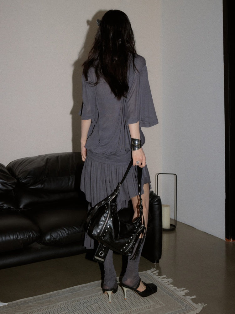 Relaxed Silhouette Loose Deep V-Neck Tops Irregular Skirt【s0000017795】
