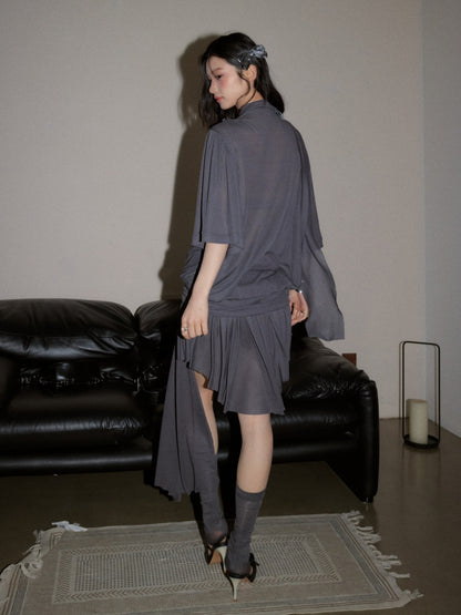 Relaxed Silhouette Loose Deep V-Neck Tops Irregular Skirt【s0000017795】