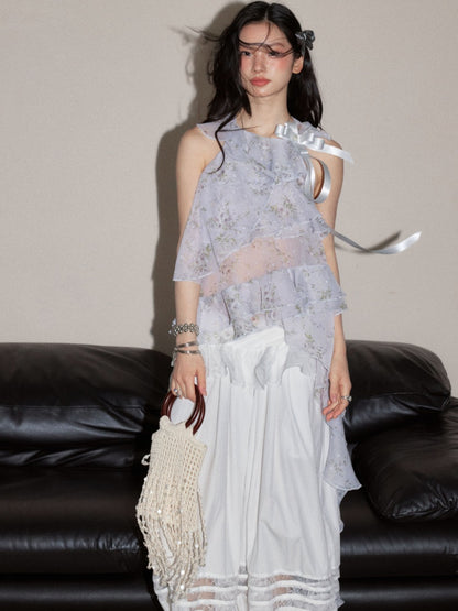 Fake Two-Piece Ruffle Patchwork Light White Loose Balloon Pants【s0000017796】