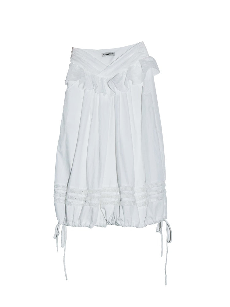 Fake Two-Piece Ruffle Patchwork Light White Loose Balloon Pants【s0000017796】