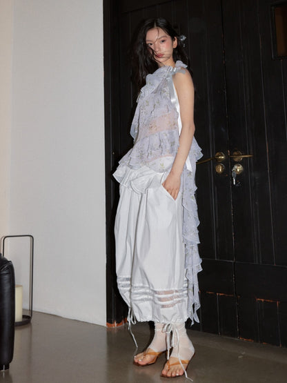 Fake Two-Piece Ruffle Patchwork Light White Loose Balloon Pants【s0000017796】