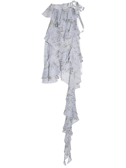 Romantic Floral Airy Morning Mist Blue Irregular Ruffled Strap Tank Top【s0000017798】