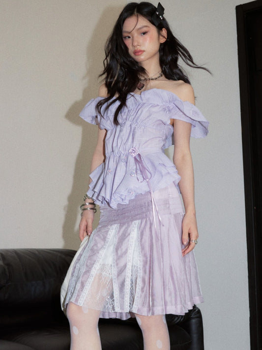 Fairy Style Semi-Sheer Lace Patchwork Pleated Skirt【s0000017800】