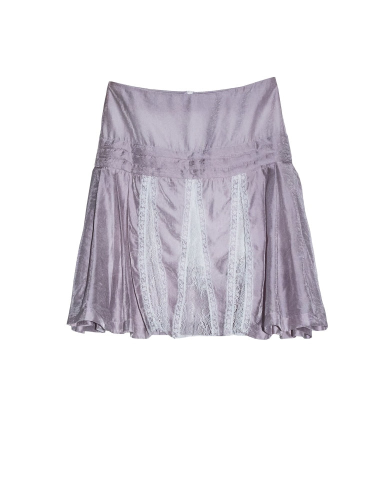 Fairy Style Semi-Sheer Lace Patchwork Pleated Skirt【s0000017800】