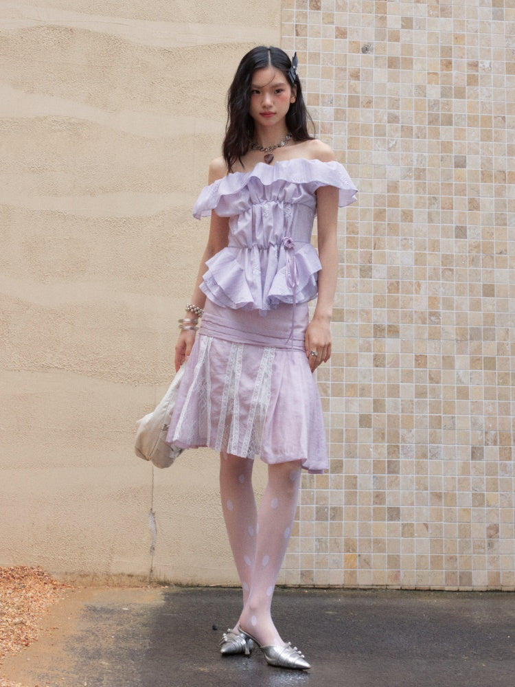 Fairy Style Semi-Sheer Lace Patchwork Pleated Skirt【s0000017800