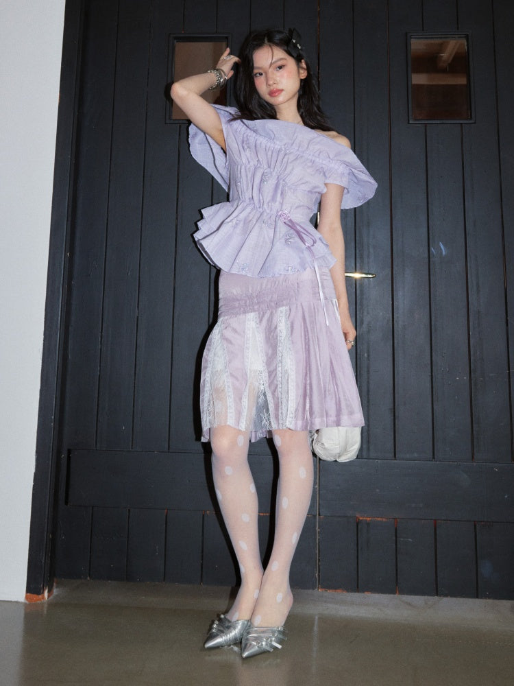 Fairy Style Semi-Sheer Lace Patchwork Pleated Skirt【s0000017800】