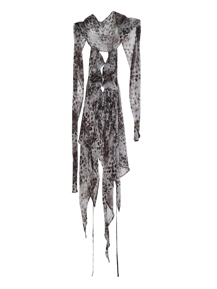 Wandering Artist Abstract Leopard Print Hollow Low Irregular Hem Halter-Neck Camisole【s0000017804】