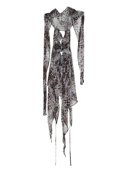 Wandering Artist Abstract Leopard Print Hollow Low Irregular Hem Halter-Neck Camisole【s0000017804】