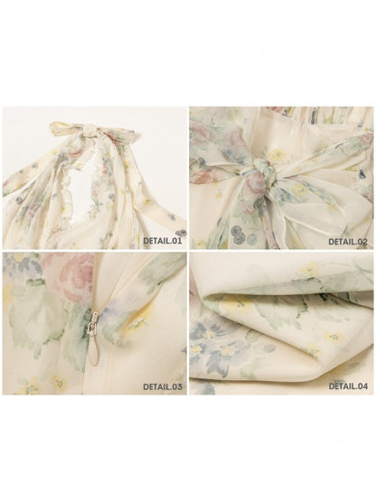Flowers Relaxed Vitality Fairy Summer Sleeveless V-Neck Long Dress【s0000017805】