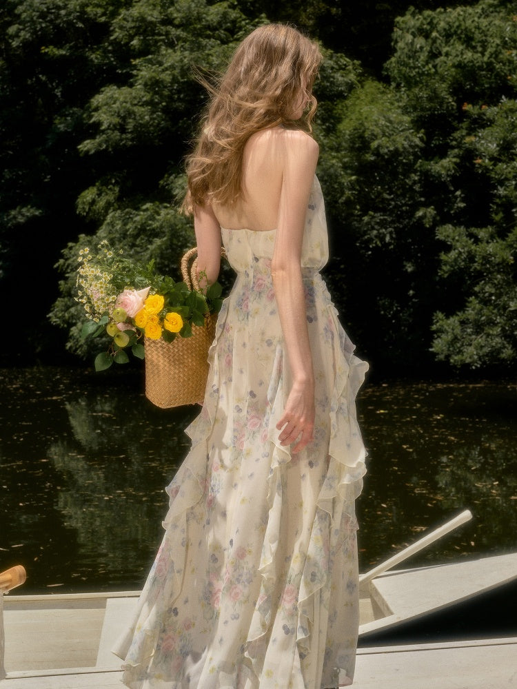 Flowers Relaxed Vitality Fairy Summer Sleeveless V-Neck Long Dress【s0000017805】