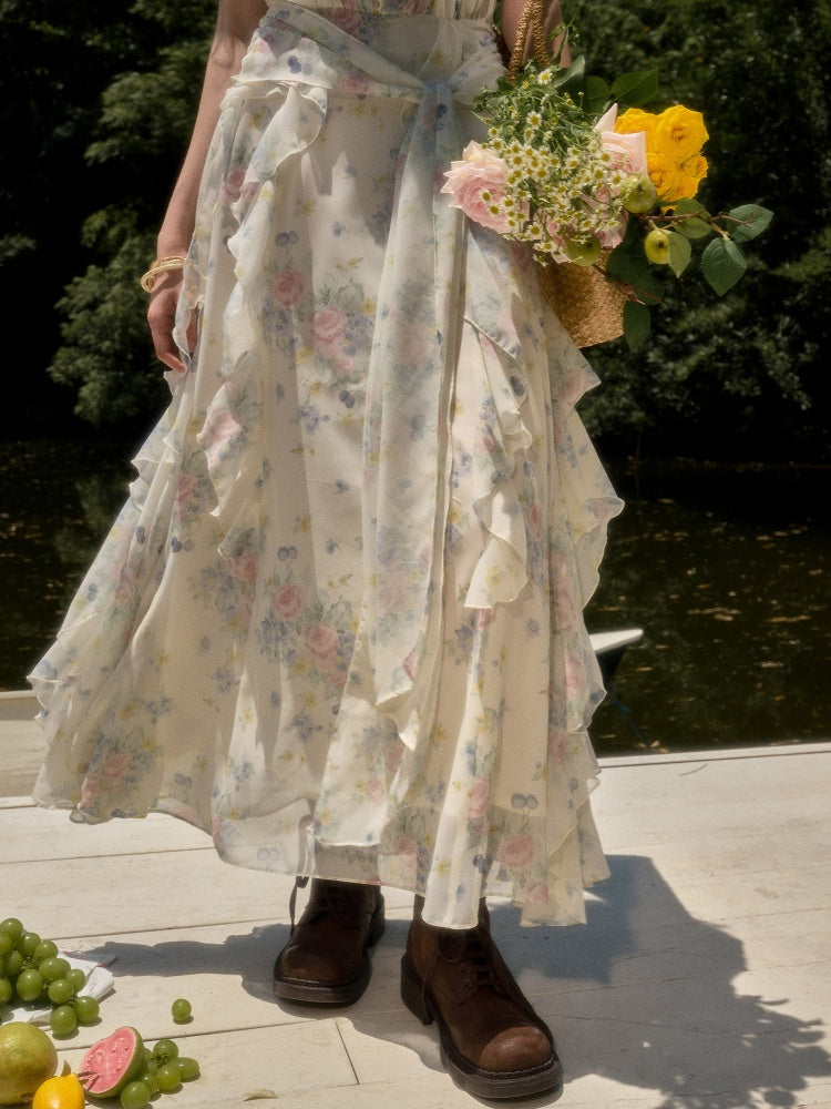 Flowers Relaxed Vitality Fairy Summer Sleeveless V-Neck Long Dress【s0000017805】