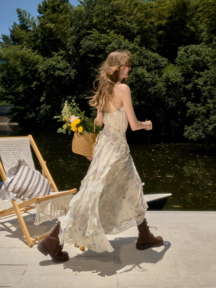 Flowers Relaxed Vitality Fairy Summer Sleeveless V-Neck Long Dress【s0000017805】