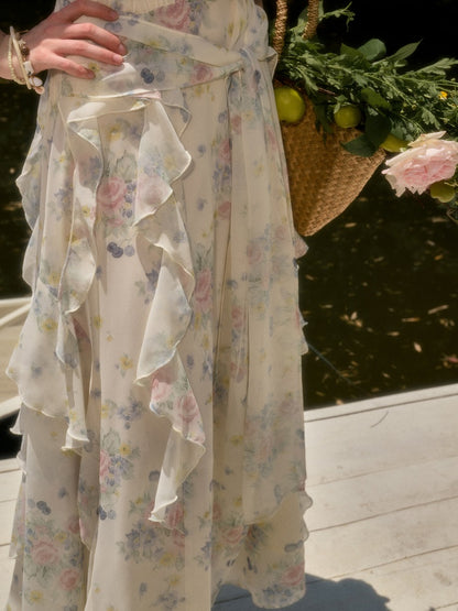 Flowers Relaxed Vitality Fairy Summer Sleeveless V-Neck Long Dress【s0000017805】