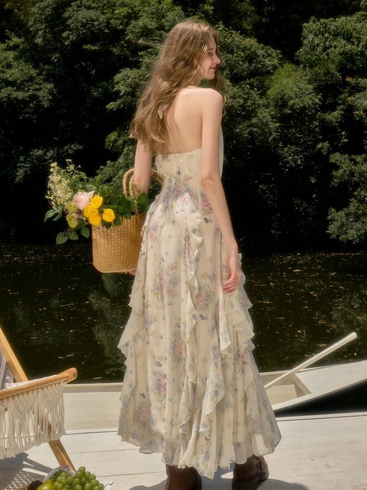 Flowers Relaxed Vitality Fairy Summer Sleeveless V-Neck Long Dress【s0000017805】