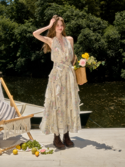 Flowers Relaxed Vitality Fairy Summer Sleeveless V-Neck Long Dress【s0000017805】