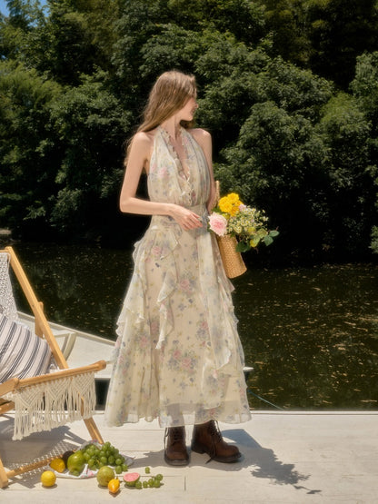 Flowers Relaxed Vitality Fairy Summer Sleeveless V-Neck Long Dress【s0000017805】
