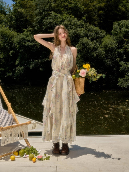 Flowers Relaxed Vitality Fairy Summer Sleeveless V-Neck Long Dress【s0000017805】
