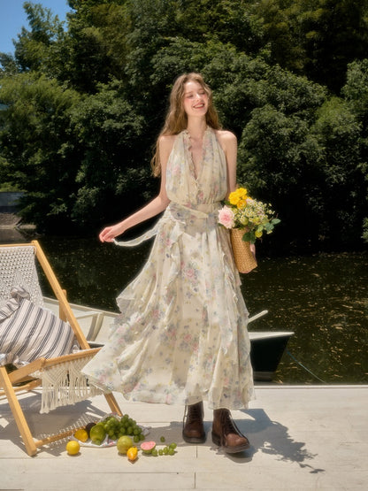 Flowers Relaxed Vitality Fairy Summer Sleeveless V-Neck Long Dress【s0000017805】