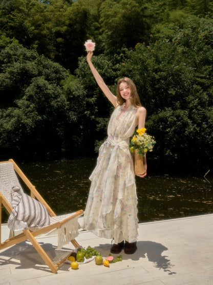 Flowers Relaxed Vitality Fairy Summer Sleeveless V-Neck Long Dress【s0000017805】