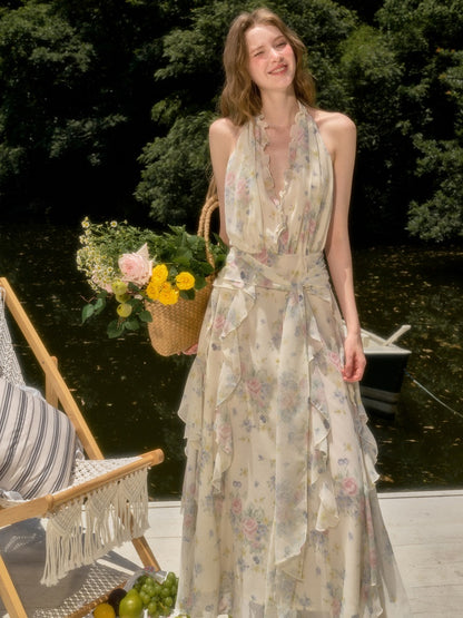Flowers Relaxed Vitality Fairy Summer Sleeveless V-Neck Long Dress【s0000017805】