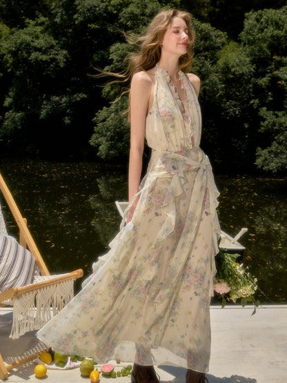 Flowers Relaxed Vitality Fairy Summer Sleeveless V-Neck Long Dress【s0000017805】