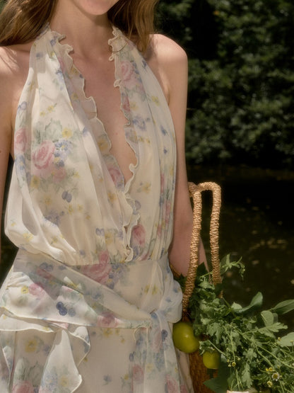 Flowers Relaxed Vitality Fairy Summer Sleeveless V-Neck Long Dress【s0000017805】