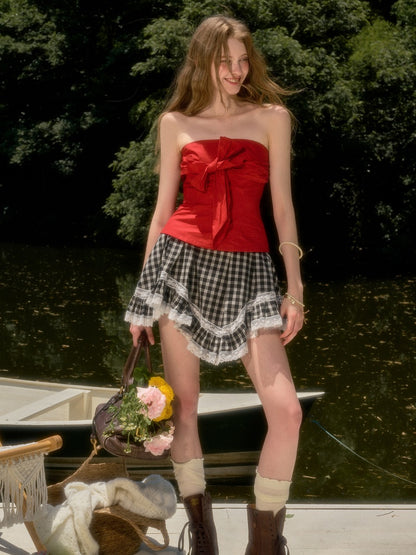Cherry Juice 100% Comfortable Cotton Slim Bow Tube Top【s0000017806】