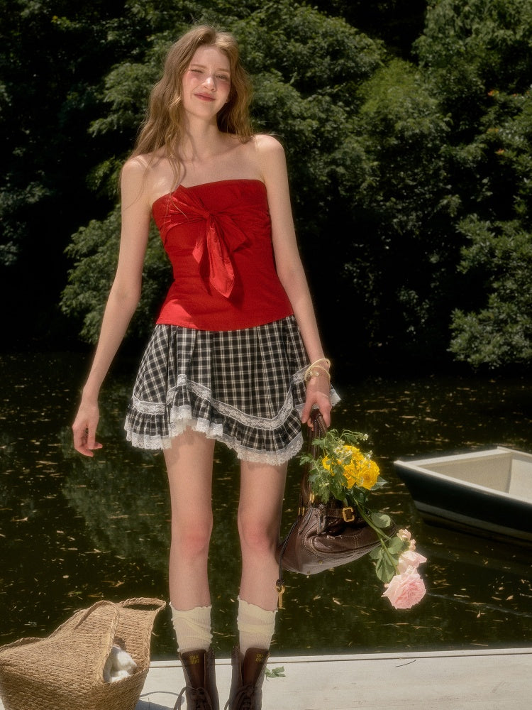 Cherry Juice 100% Comfortable Cotton Slim Bow Tube Top【s0000017806】