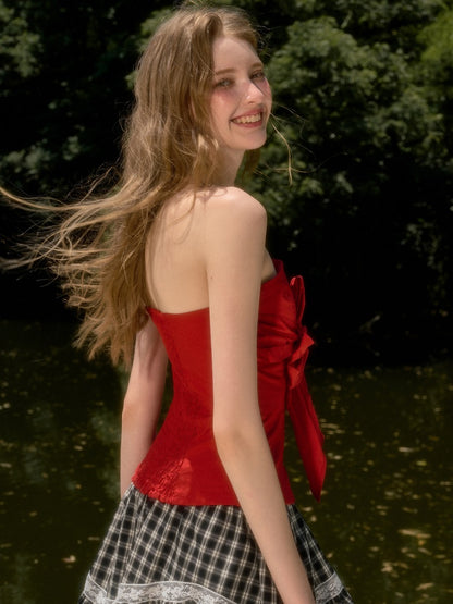 Cherry Juice 100% Comfortable Cotton Slim Bow Tube Top【s0000017806】