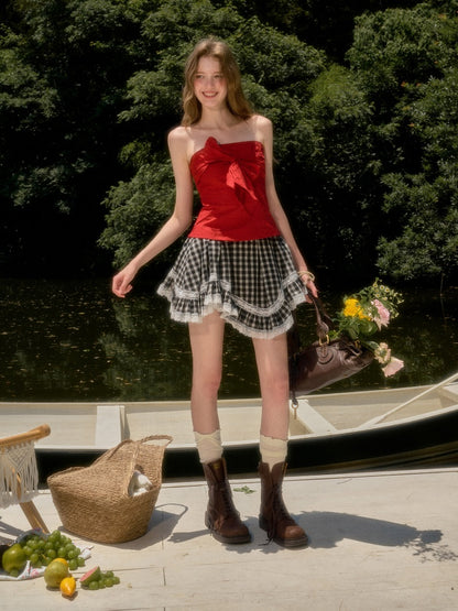 Cherry Juice 100% Comfortable Cotton Slim Bow Tube Top【s0000017806】