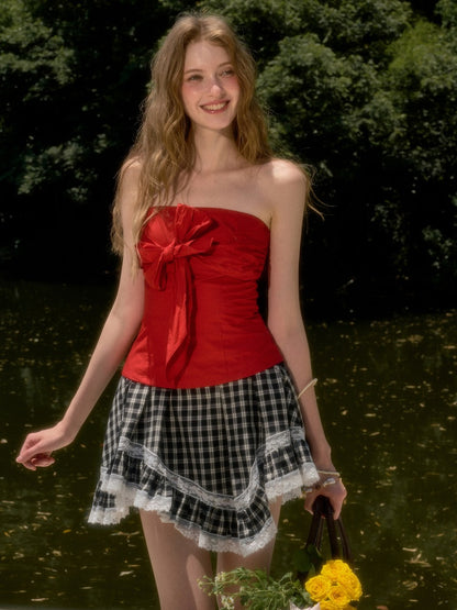 Cherry Juice 100% Comfortable Cotton Slim Bow Tube Top【s0000017806】
