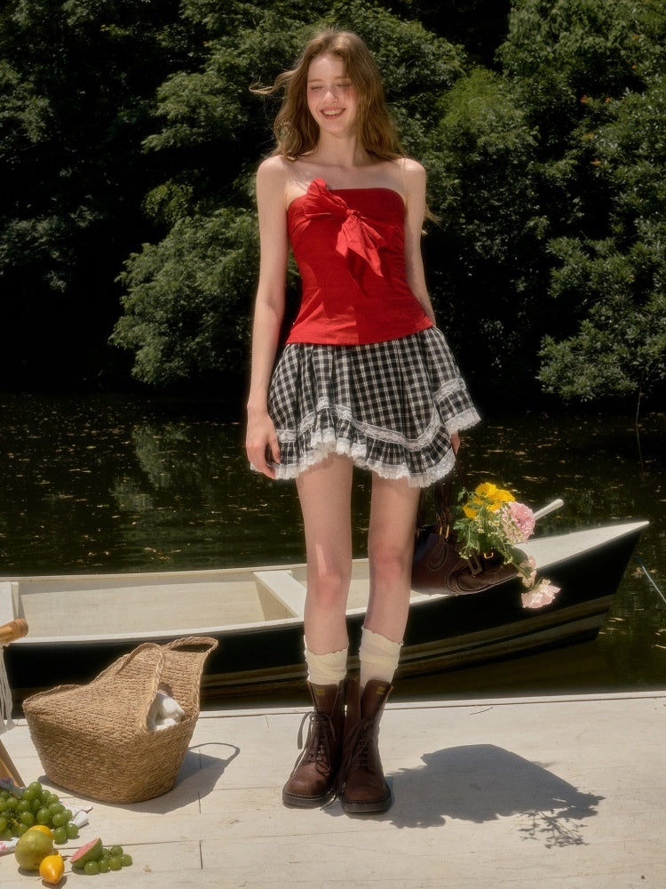 Cherry Juice 100% Comfortable Cotton Slim Bow Tube Top【s0000017806】