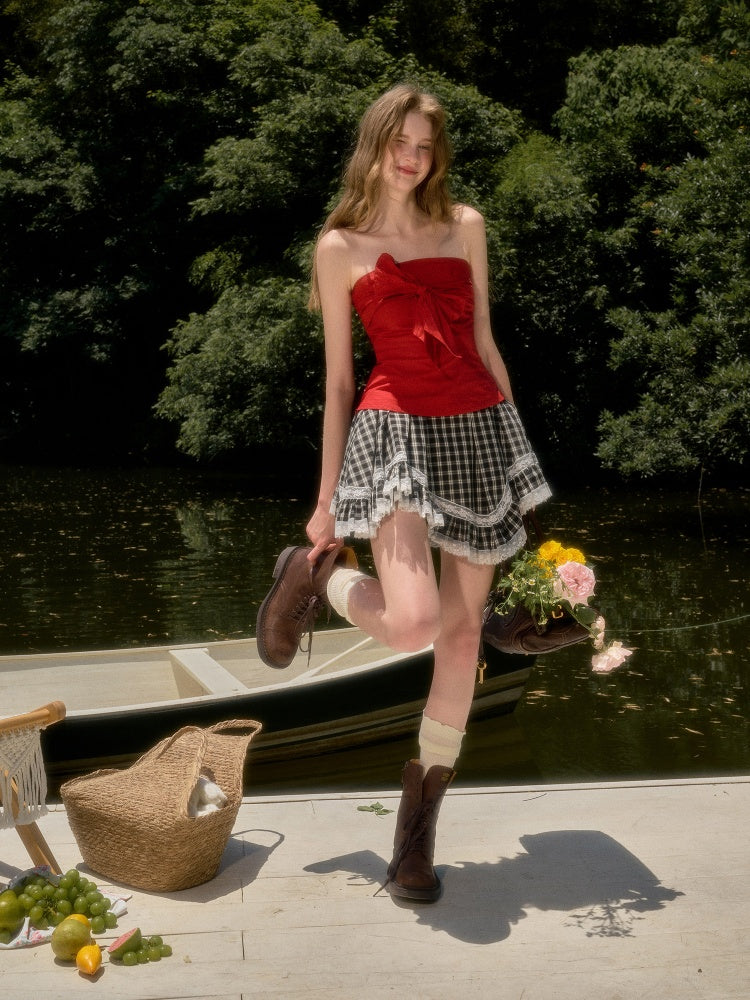 Cherry Juice 100% Comfortable Cotton Slim Bow Tube Top【s0000017806】