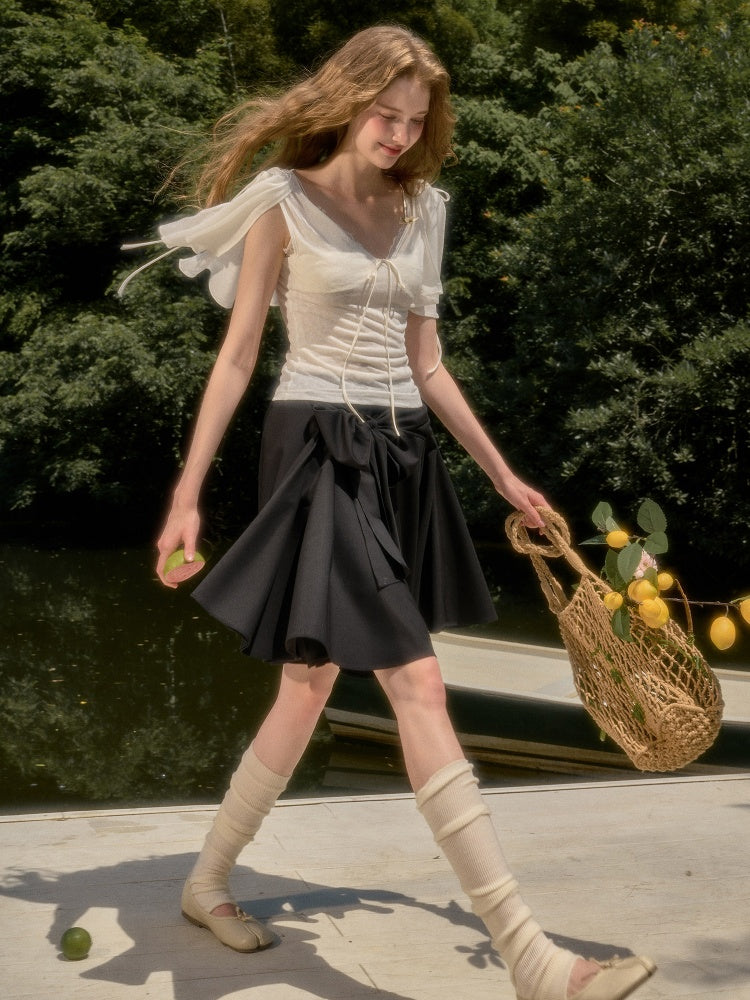 Feather Cool Slim Versatile Short-Sleeved Cape Mini T-Shirt【s0000017807】