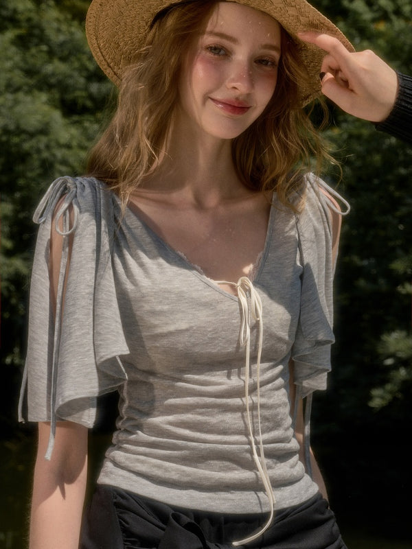 Feather Cool Slim Versatile Short-Sleeved Cape Mini T-Shirt【s0000017807】
