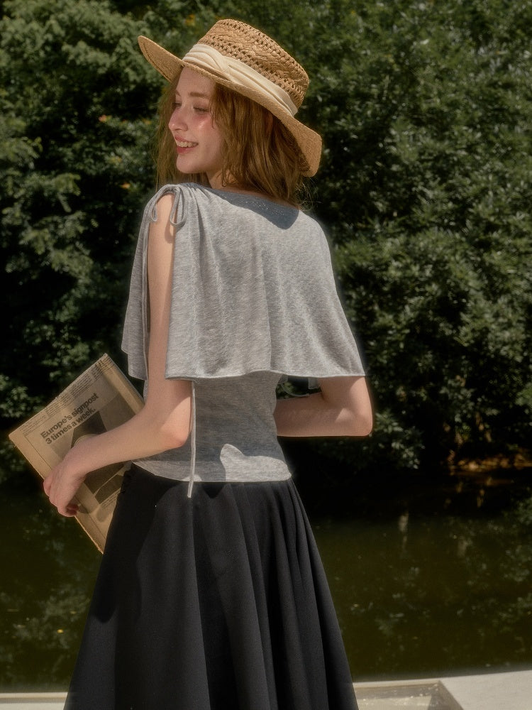 Feather Cool Slim Versatile Short-Sleeved Cape Mini T-Shirt【s0000017807】