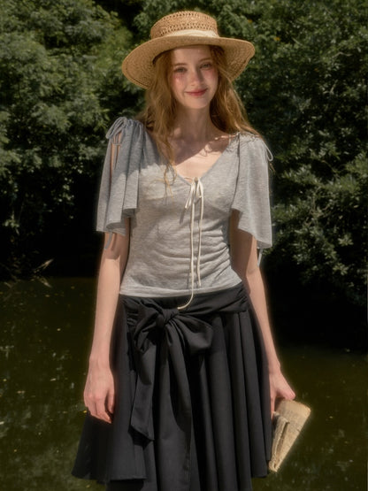 Feather Cool Slim Versatile Short-Sleeved Cape Mini T-Shirt【s0000017807】