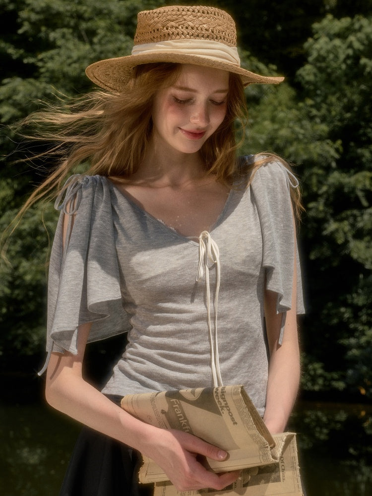 Feather Cool Slim Versatile Short-Sleeved Cape Mini T-Shirt【s0000017807】