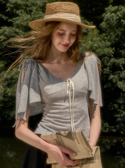 Feather Cool Slim Versatile Short-Sleeved Cape Mini T-Shirt【s0000017807】