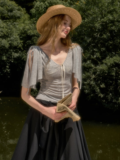 Feather Cool Slim Versatile Short-Sleeved Cape Mini T-Shirt【s0000017807】