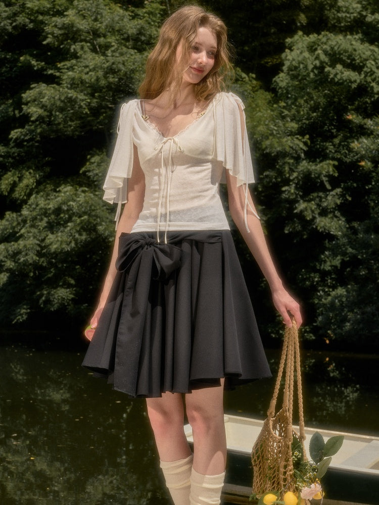 Feather Cool Slim Versatile Short-Sleeved Cape Mini T-Shirt【s0000017807】