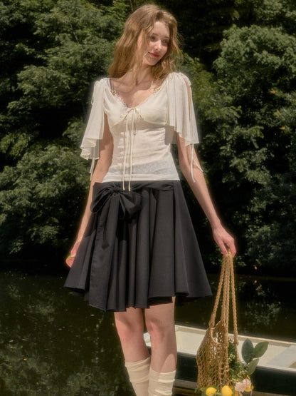Feather Cool Slim Versatile Short-Sleeved Cape Mini T-Shirt【s0000017807】