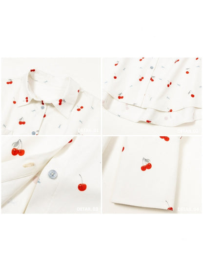 Cherry Orchard Original Print Camisole Shirt Midi Skirt  Three-Piece Set【s0000017810】