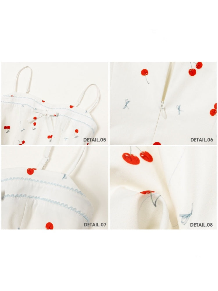 Cherry Orchard Original Print Camisole Shirt Midi Skirt  Three-Piece Set【s0000017810】