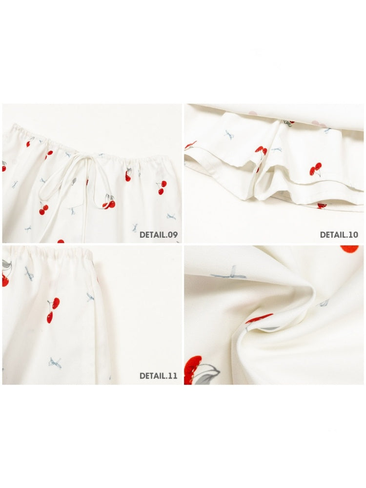 Cherry Orchard Original Print Camisole Shirt Midi Skirt  Three-Piece Set【s0000017810】